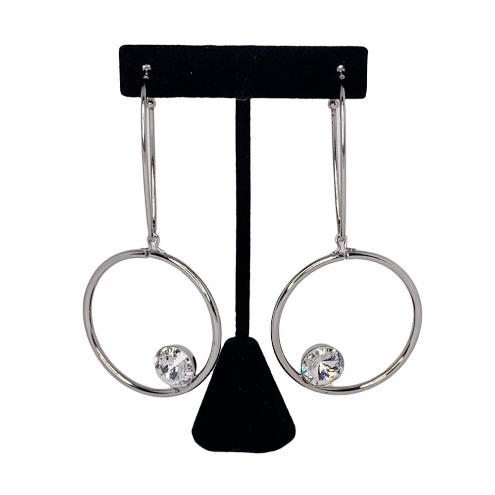 VINTAGE Statement Earrings Pierced Ear posts Rhinestones Bling BIG Double hoops